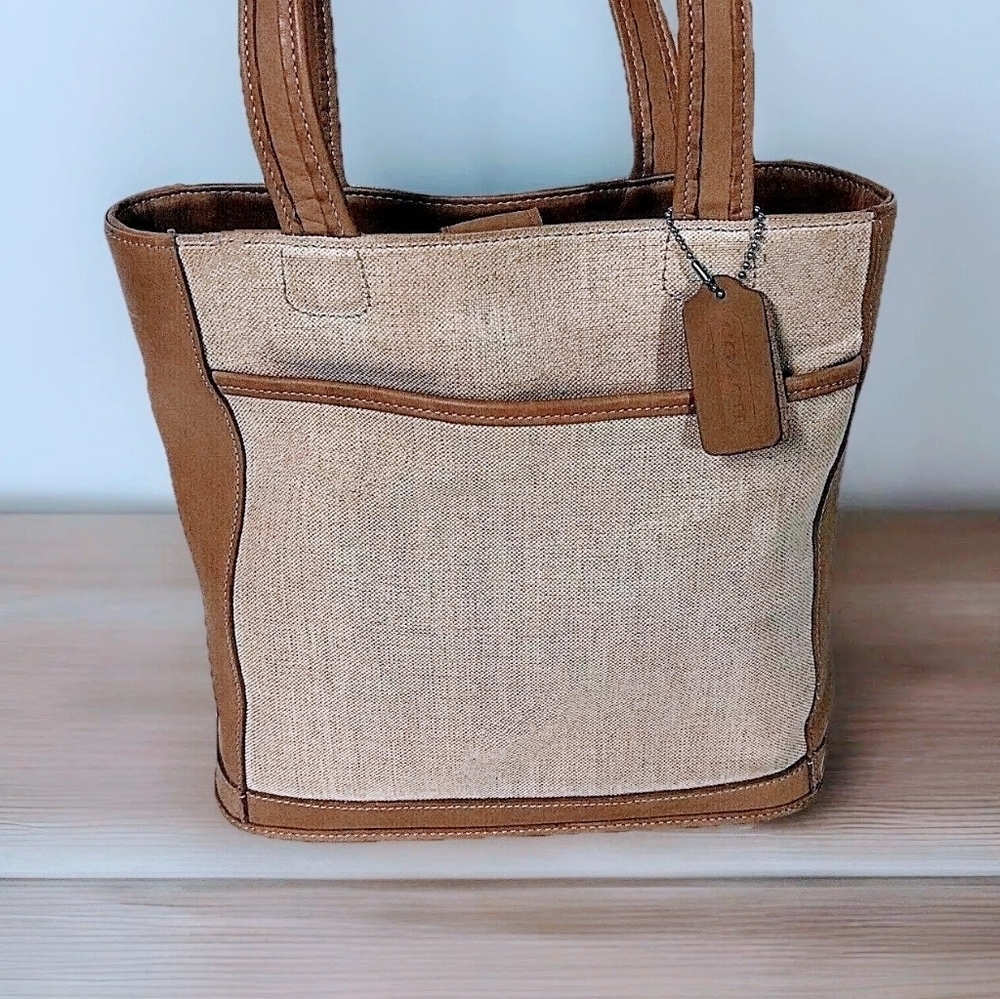 Coach 6122 Bleeker Tan Leather & Canvas Tote – Vintage, Made in USA EUC - Picture 2 of 9